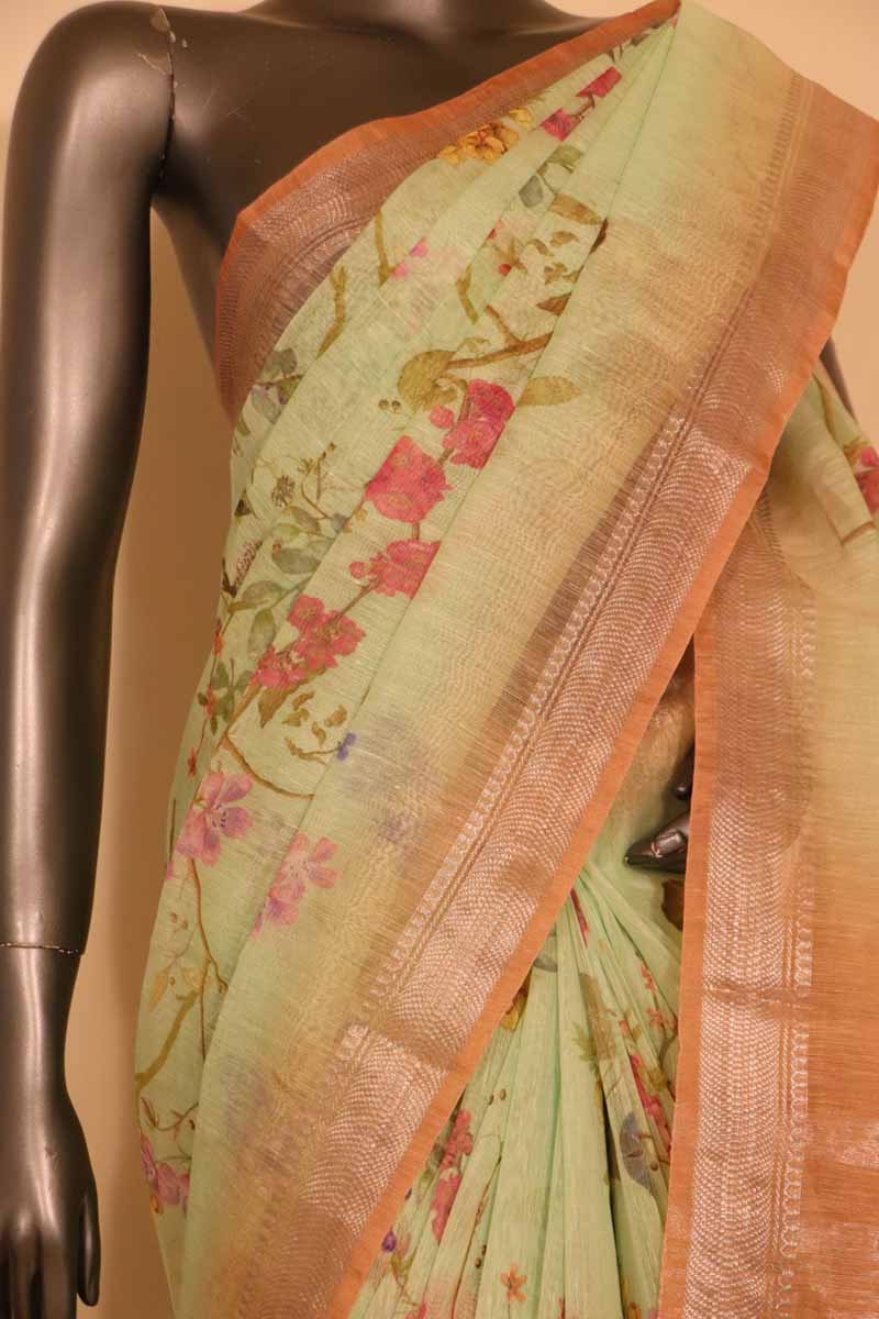 Floral Linen Silk Saree